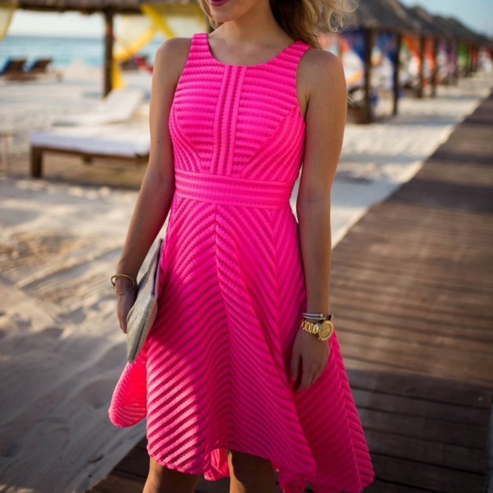 Lilly Pulitzer Hot Pink Textured Fit-and-Flare Midi Dress